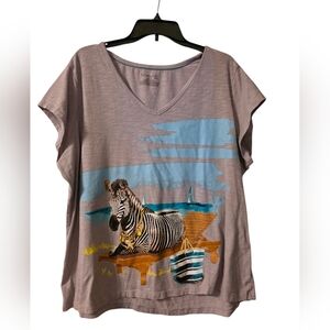 Jasmine & Ginger Casual Zebra Print V-Neck Top - Light Purple